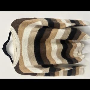 Mystree Neutral Brown Fluffy Striped Sweater
